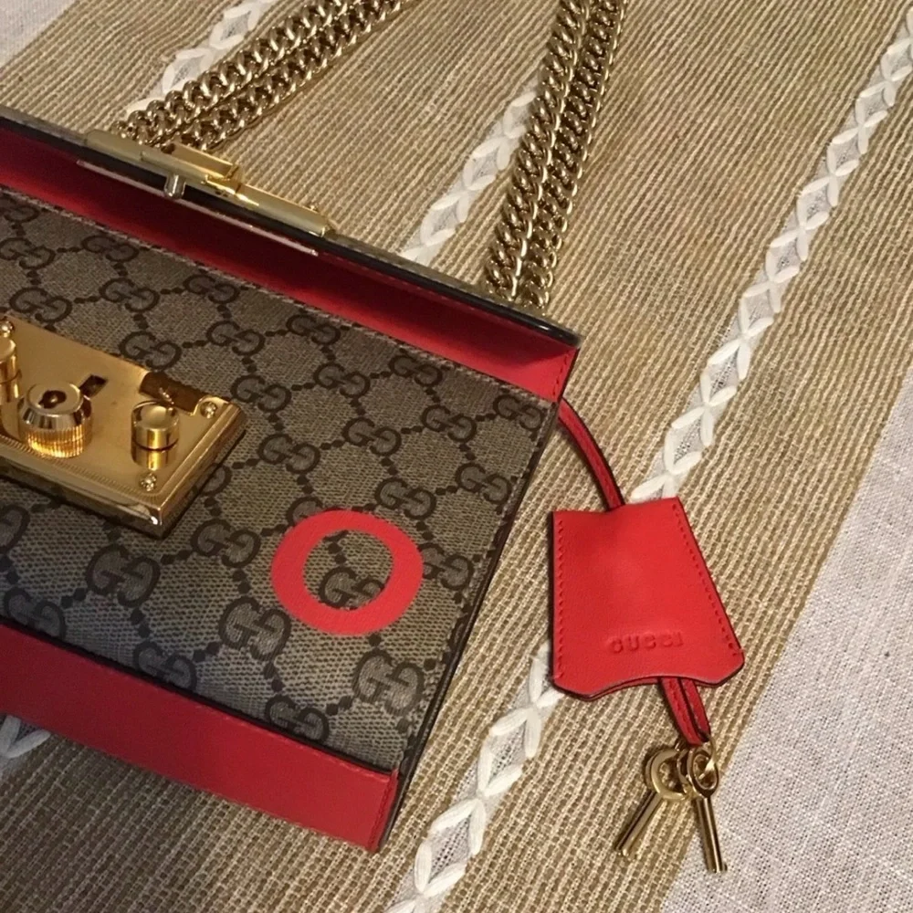 Gucci Padlock GG Shoulder Bag Chain Strap Brown Red Gold Hardware - Picture 11 of 13